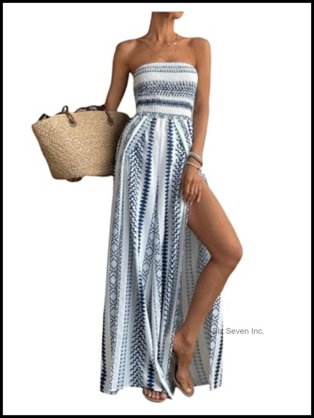 SOLY HUX Women's Boho Strapless High Split Wide Leg Romper Jumpsuit